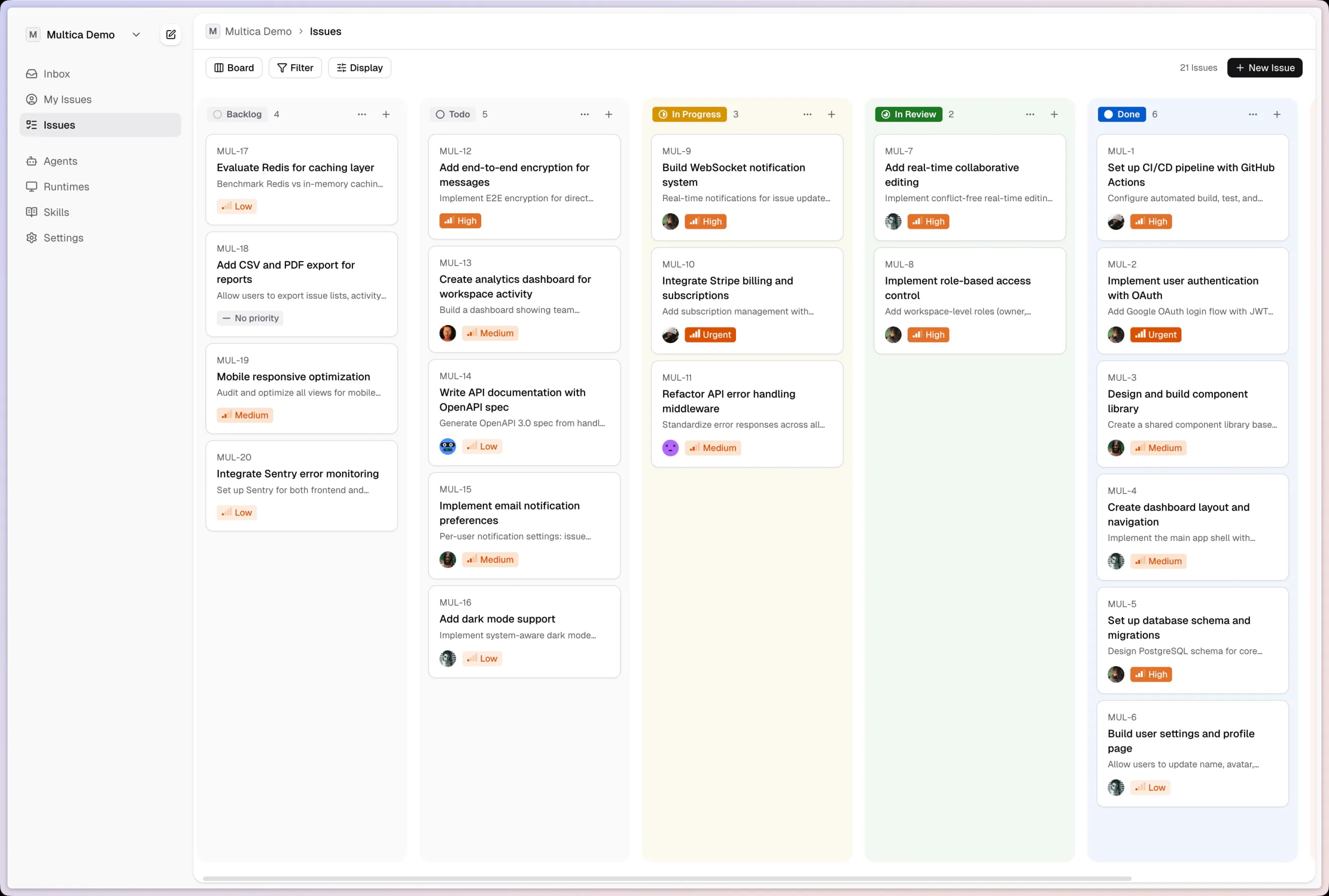 Clowld Space collaboration board, based on Multica